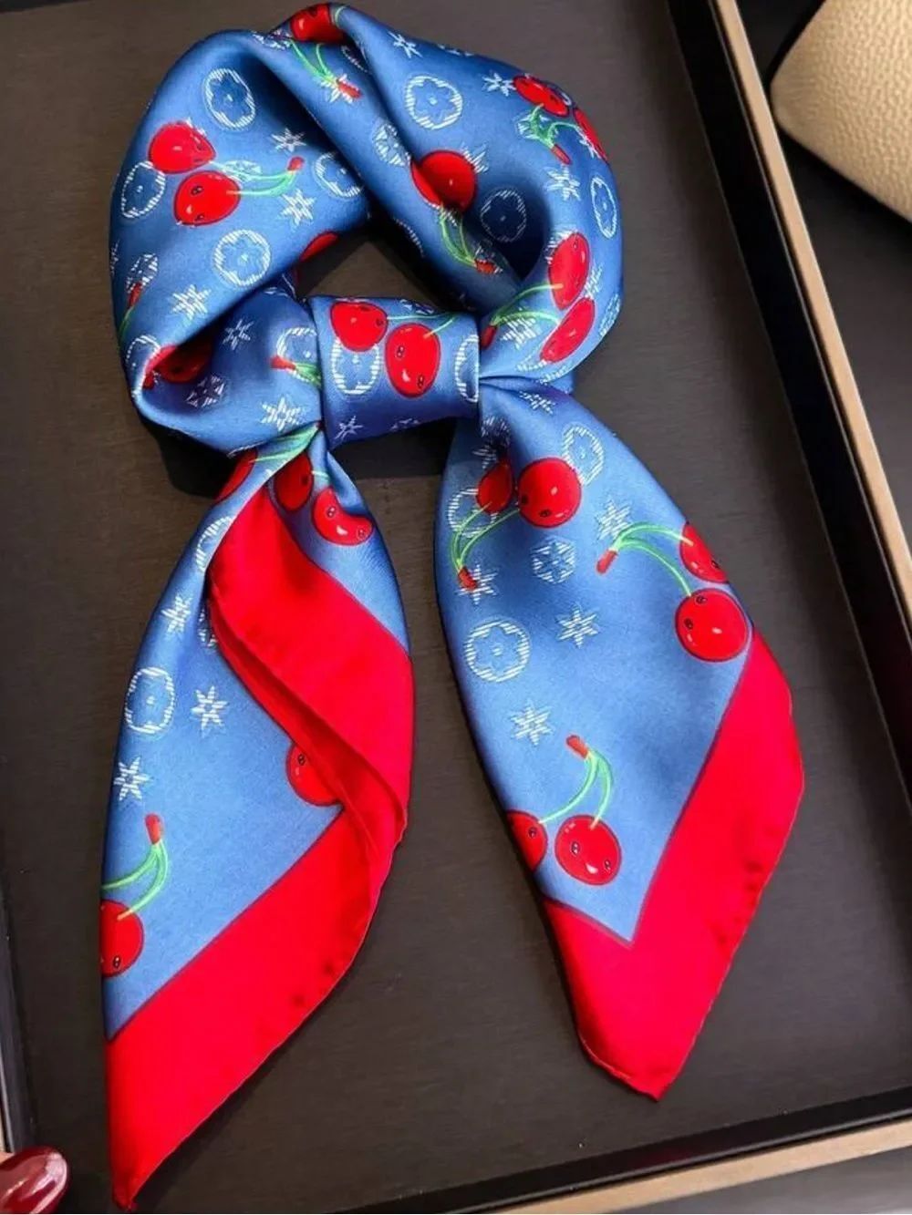 Blue Cherry Print Scarf S164
